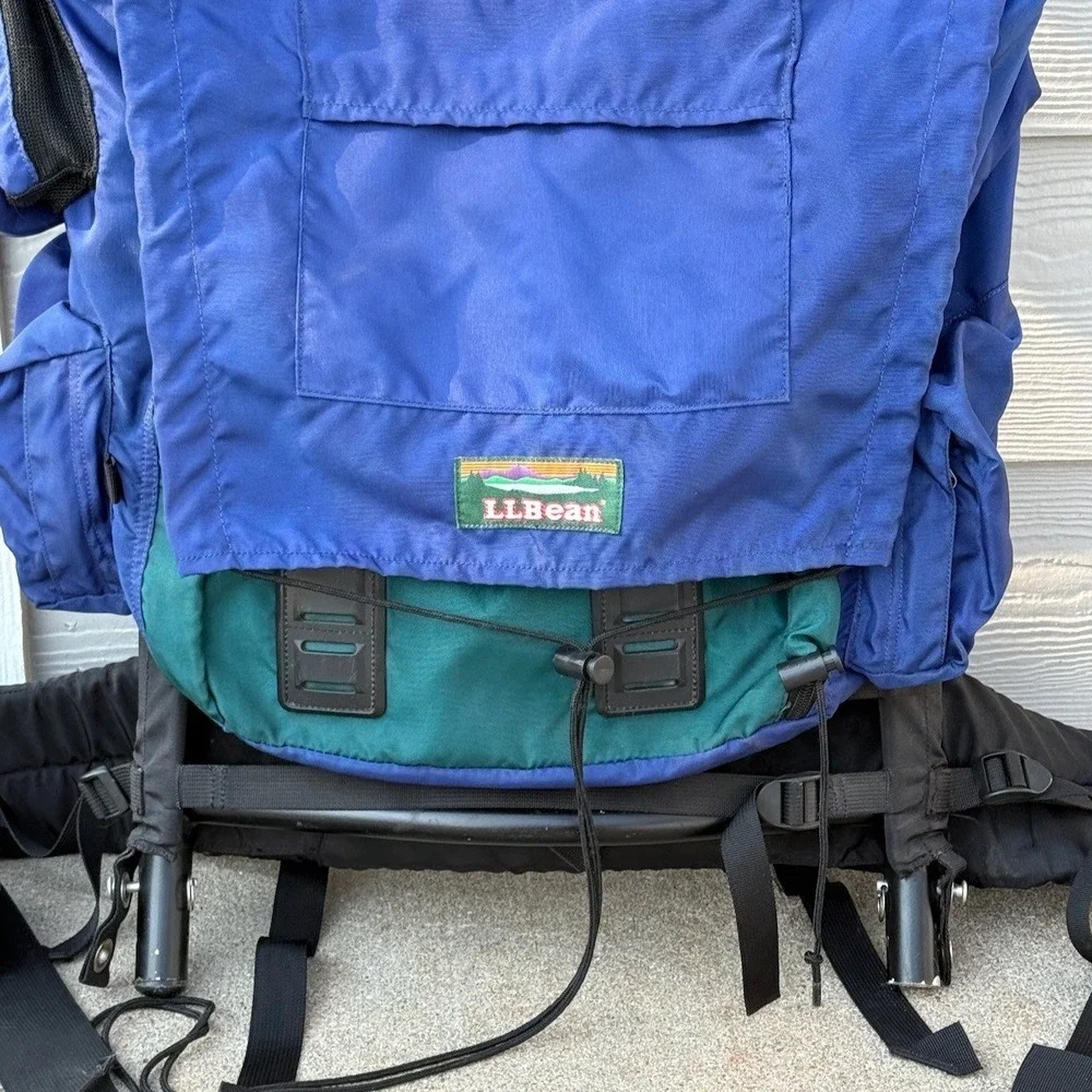 Vintage LL Bean Junior External Frame Hiking Camping Backpack Logo Teal Blue 80s